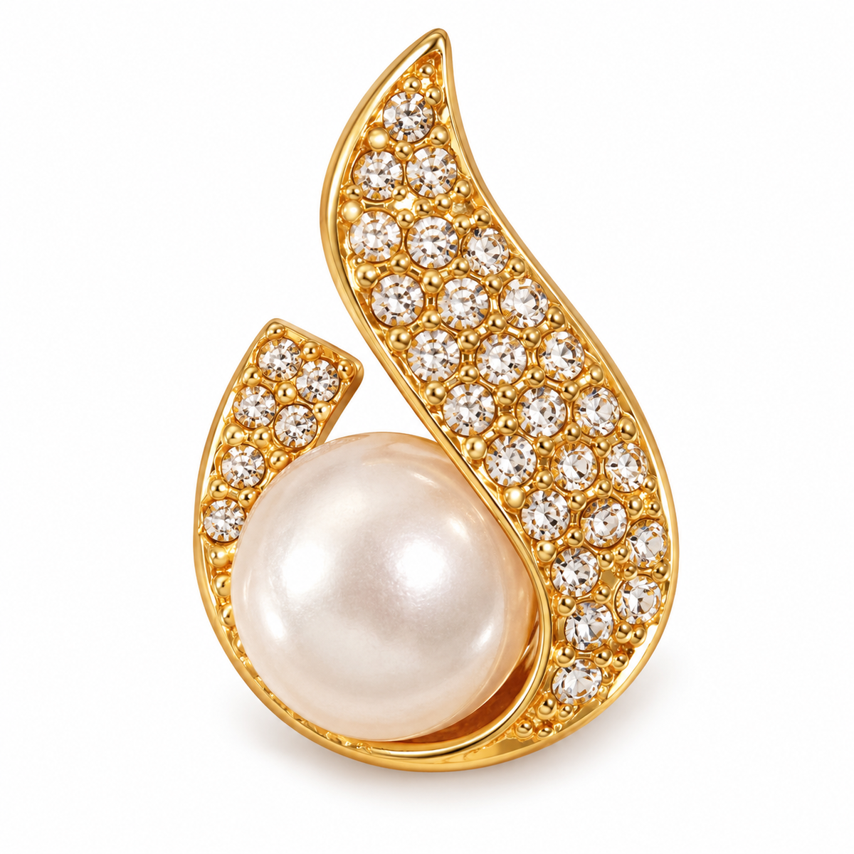 Gold-Tone Teardrop Pearl-Look Stud Earrings — single earring close-up