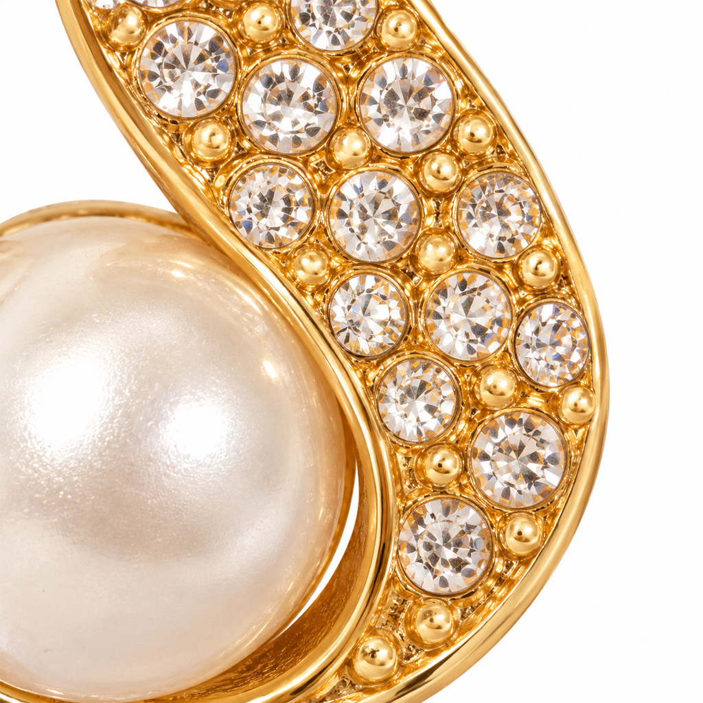 Gold-Tone Teardrop Pearl-Look Stud Earrings — front surface detail