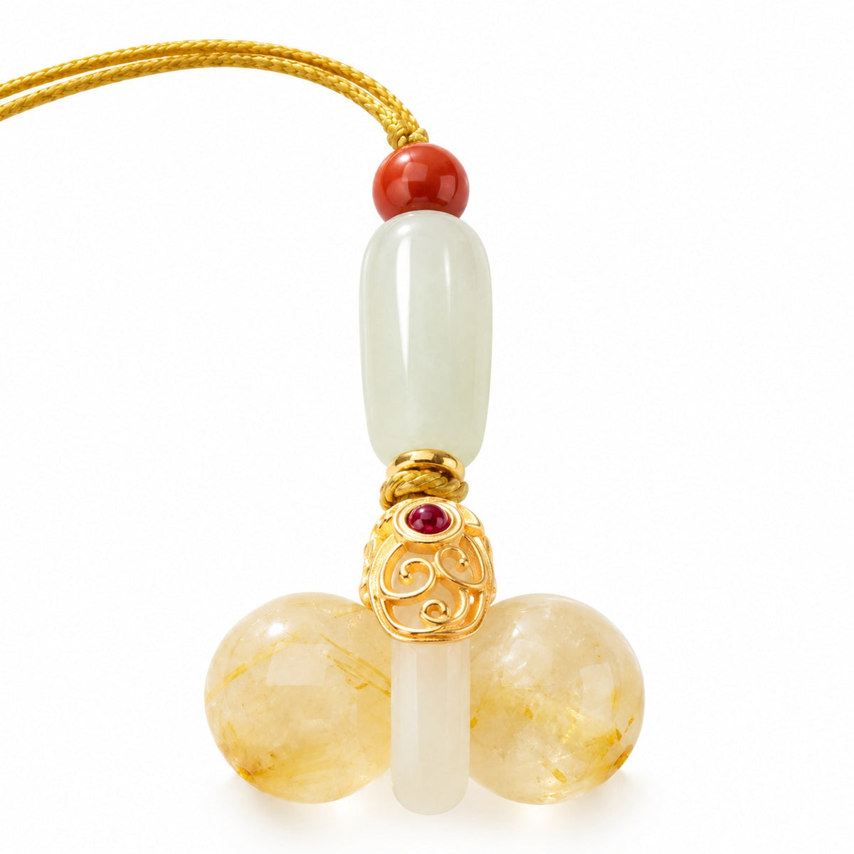 Golden bead loop phone charm — connector detail