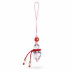 Clear gourd bead bag charm with red knots
