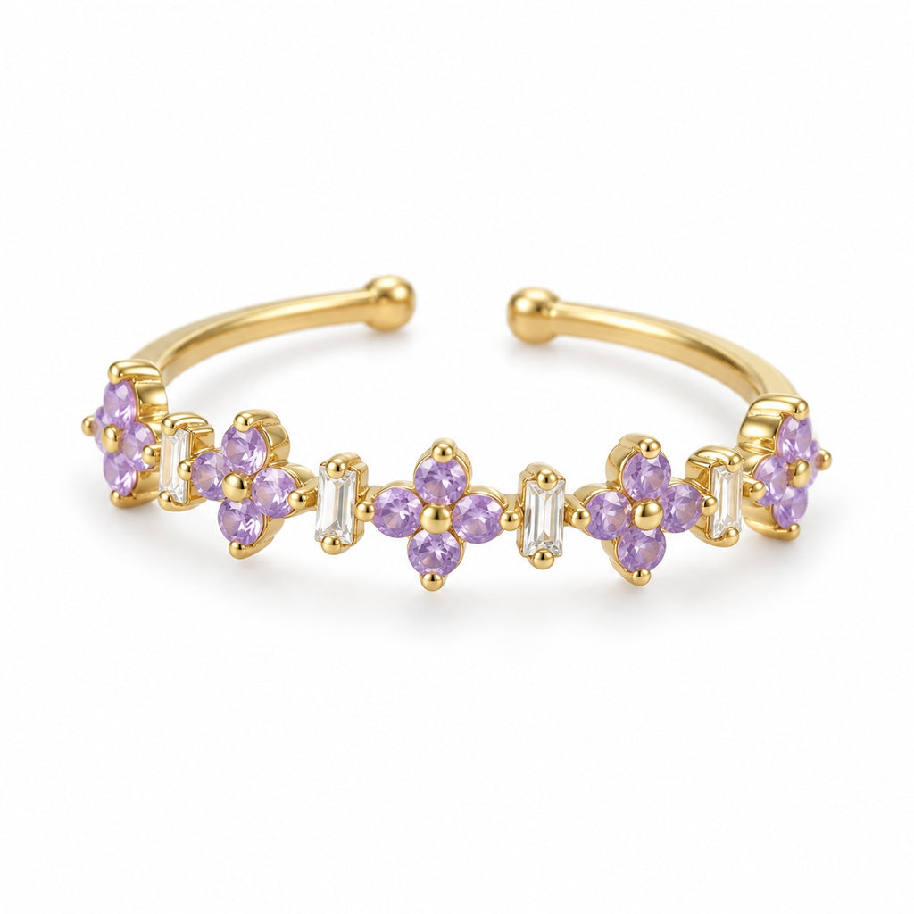 Lavender blossom row adjustable ring — angle