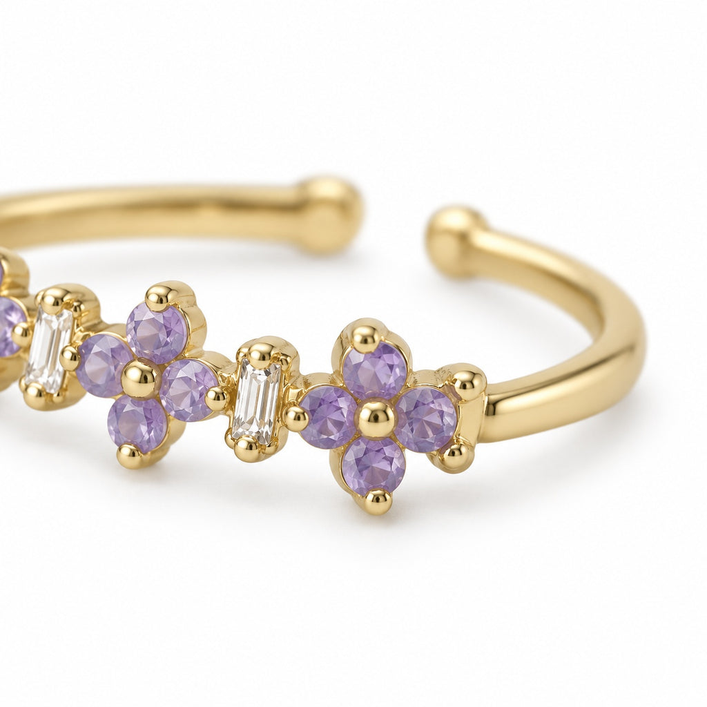 Lavender blossom row adjustable ring — side detail