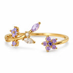Lavender Flower Vine Adjustable Ring — detail view
