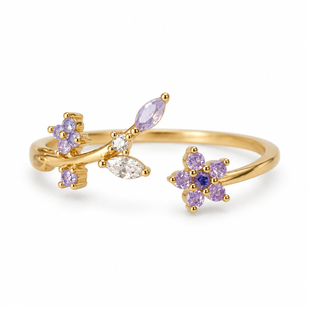 Lavender Flower Vine Adjustable Ring — elevated view