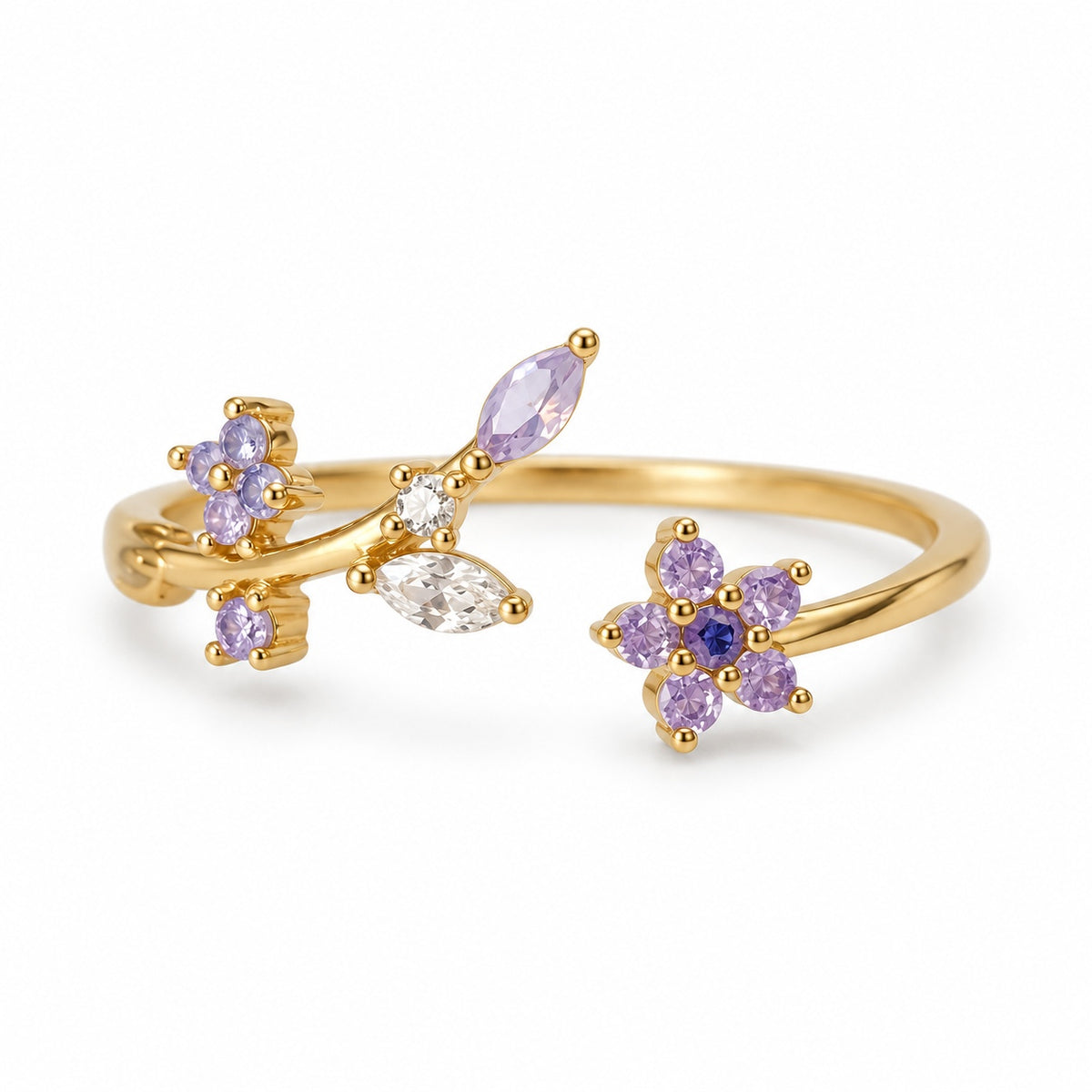 Lavender Flower Vine Adjustable Ring — elevated view