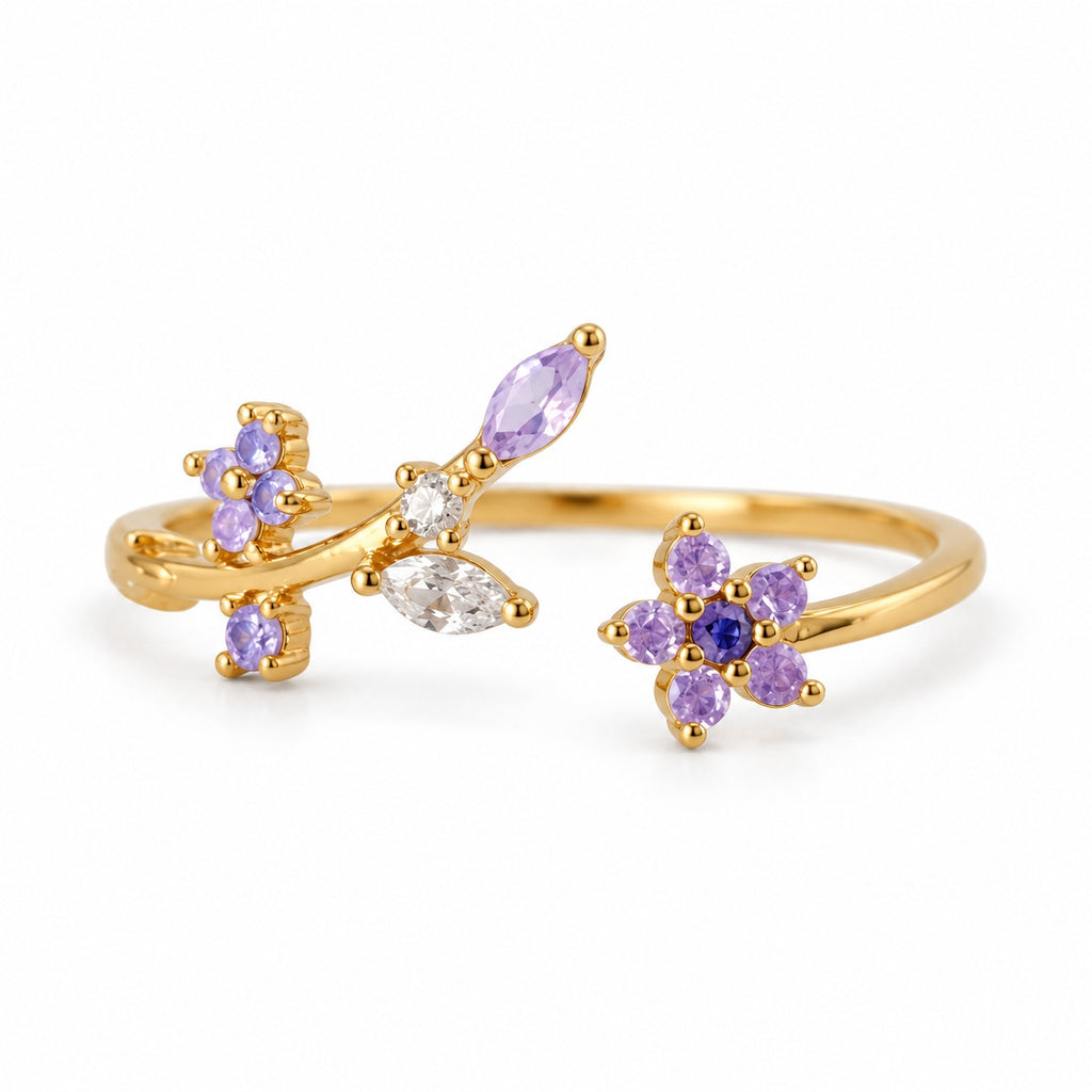 Lavender Flower Vine Adjustable Ring — left view