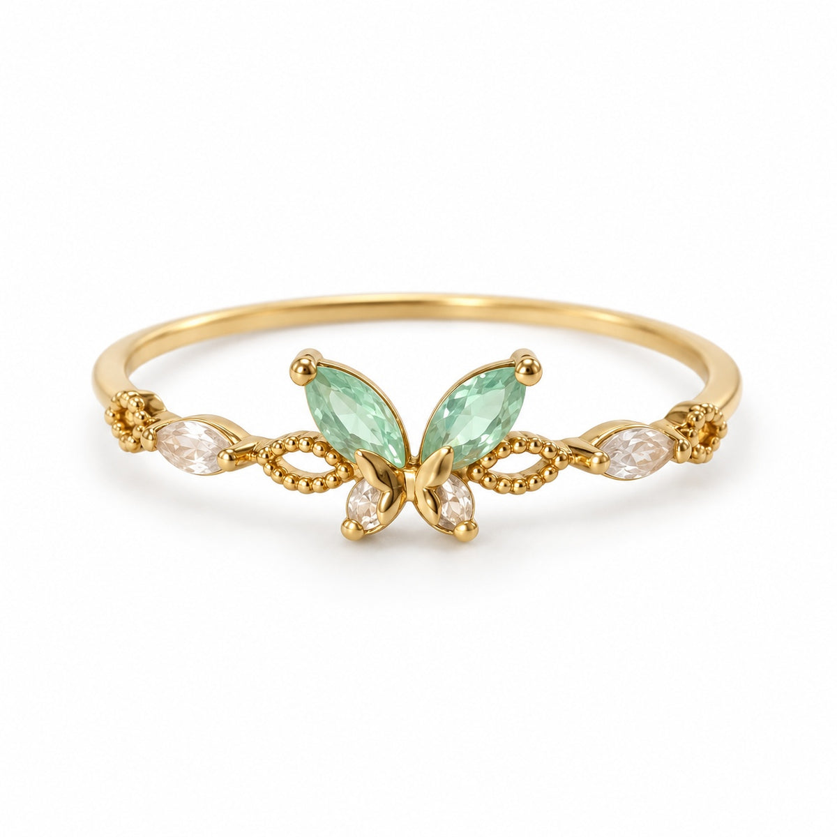 Mint Butterfly Adjustable Ring — elevated view