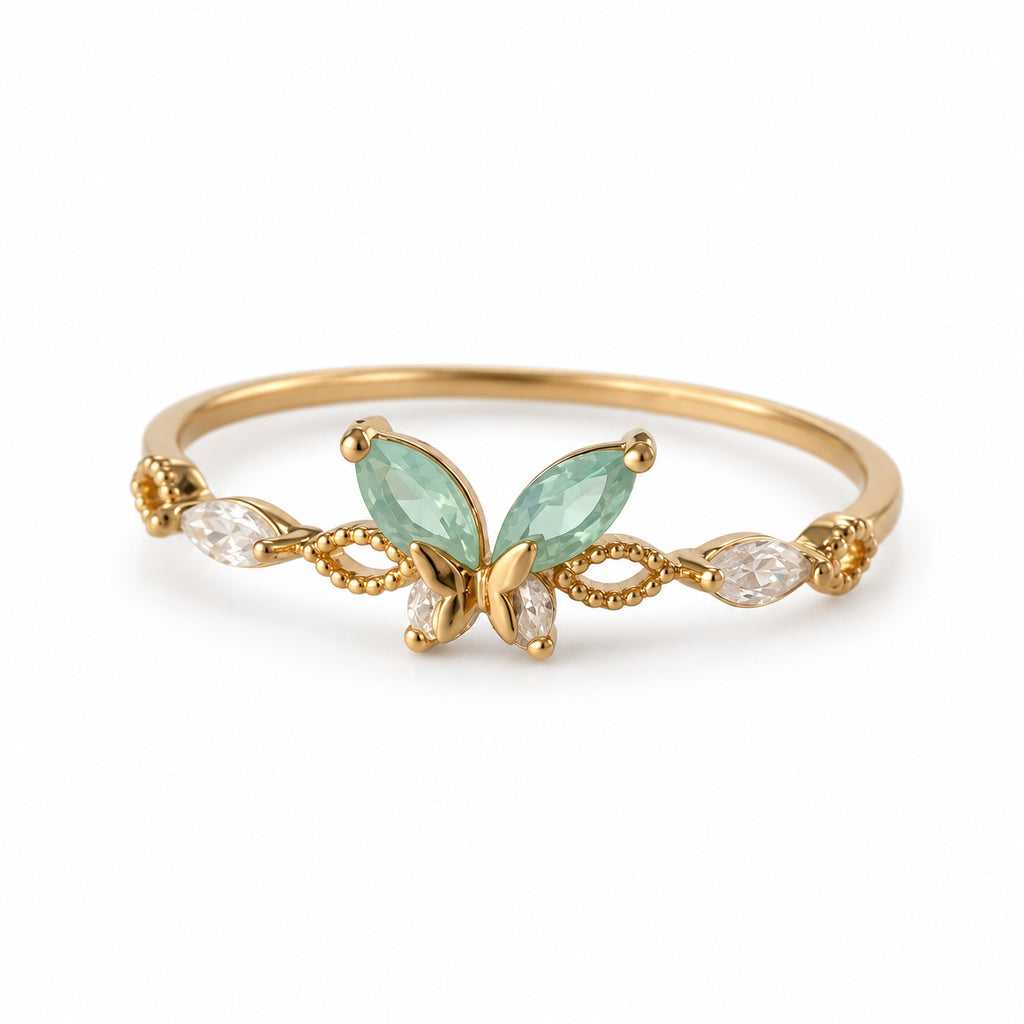 Mint Butterfly Adjustable Ring — left view