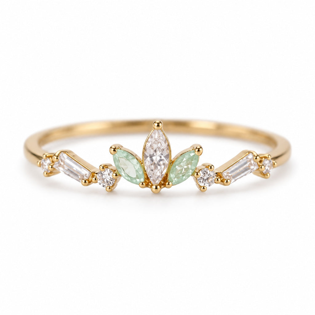 Mint Leaf Spray Adjustable Ring — detail view