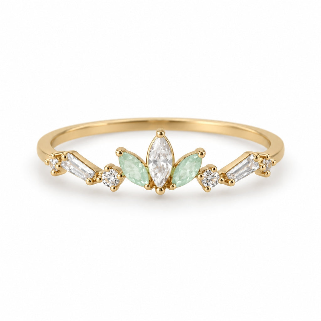 Mint Leaf Spray Adjustable Ring — elevated view