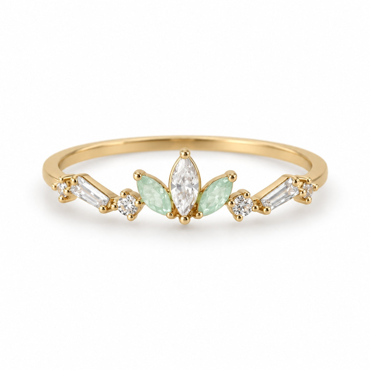 Mint Leaf Spray Adjustable Ring — elevated view