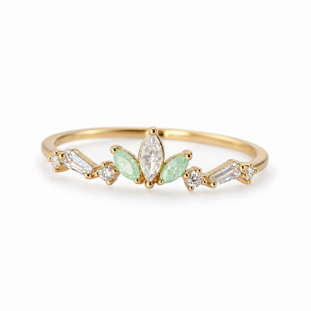 Mint Leaf Spray Adjustable Ring — left view