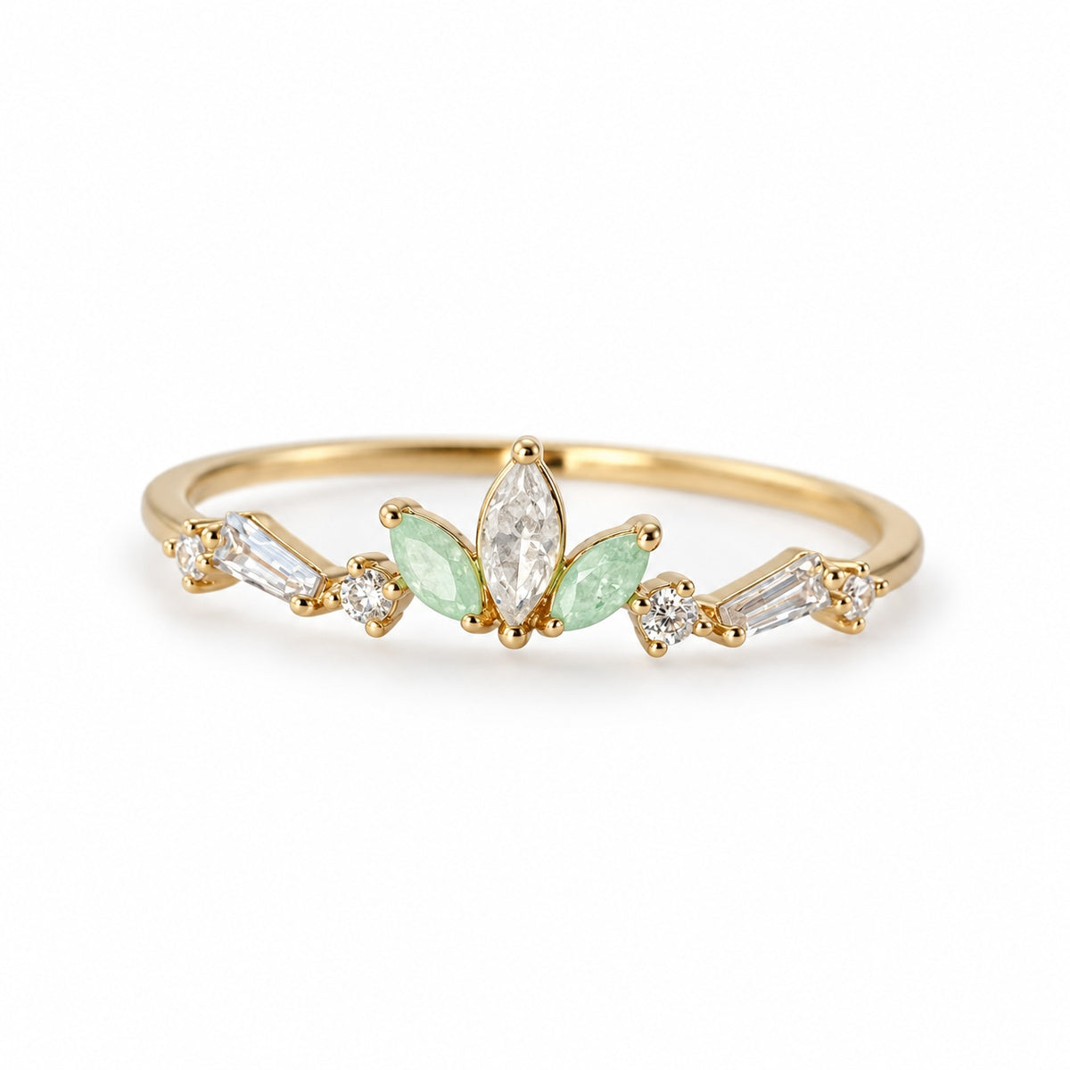 Mint Leaf Spray Adjustable Ring — left view