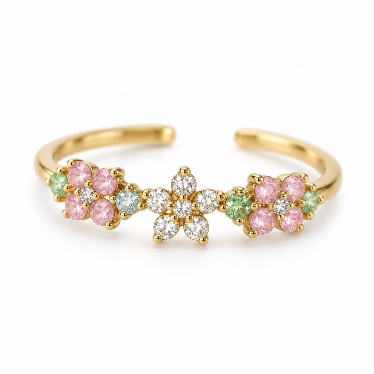 Pastel Daisy Row Adjustable Ring — detail view