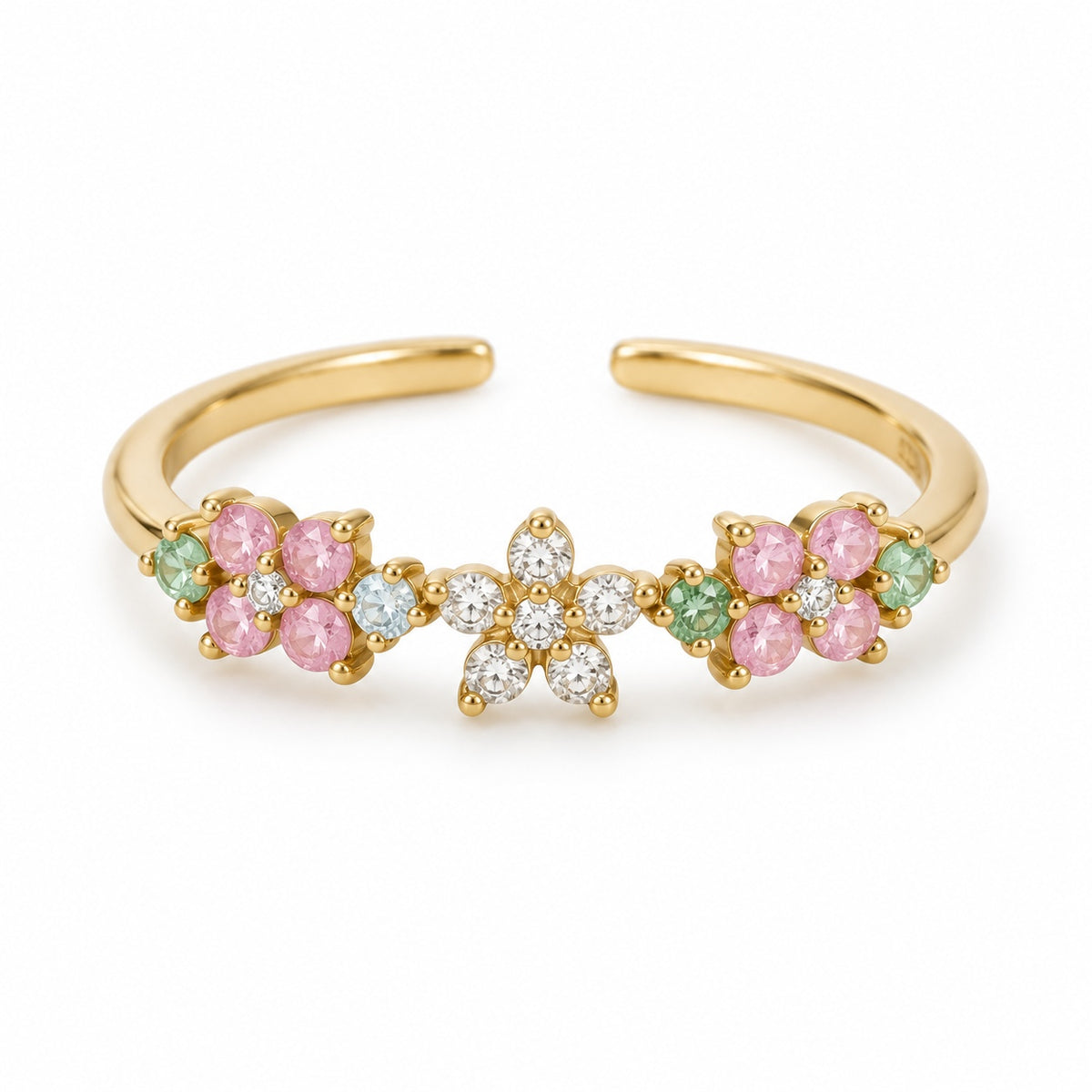 Pastel Daisy Row Adjustable Ring — elevated view