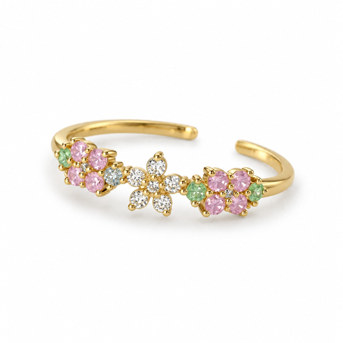 Pastel Daisy Row Adjustable Ring — left view