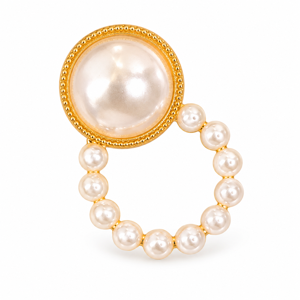 Pearl-Look Circle Drop Earrings — single earring close-up