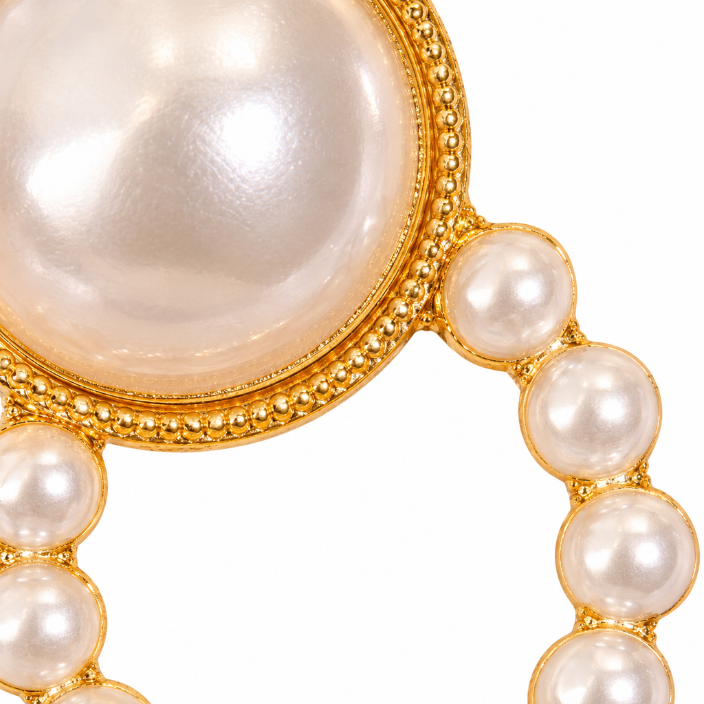 Pearl-Look Circle Drop Earrings — front surface detail