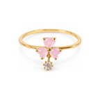 Pink three-petal gold-tone adjustable ring with a clear round drop — hero view