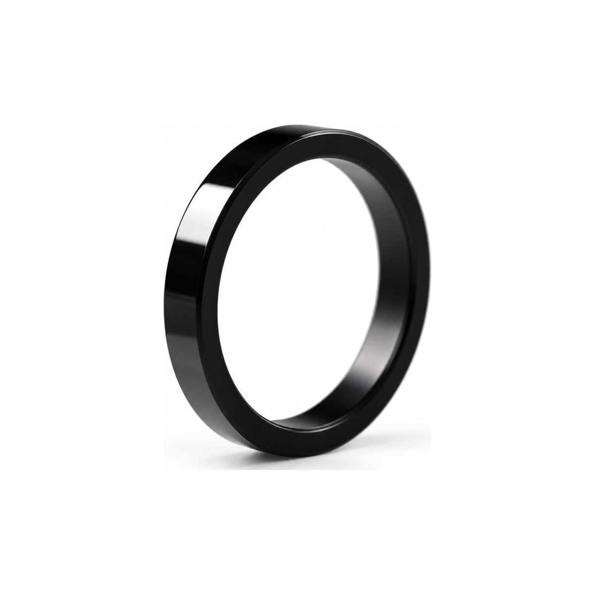 Polished black flat band ring — hero