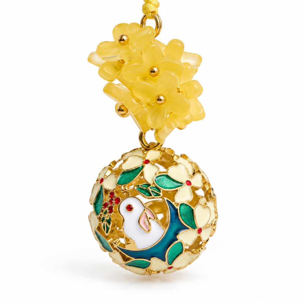 Rabbit and yellow flower bell charm — bell detail