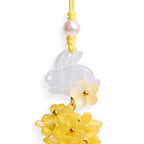 Rabbit and yellow flower bell charm — rabbit detail