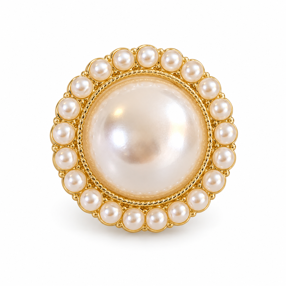 Round Pearl-Look Halo Stud Earrings — single earring close-up