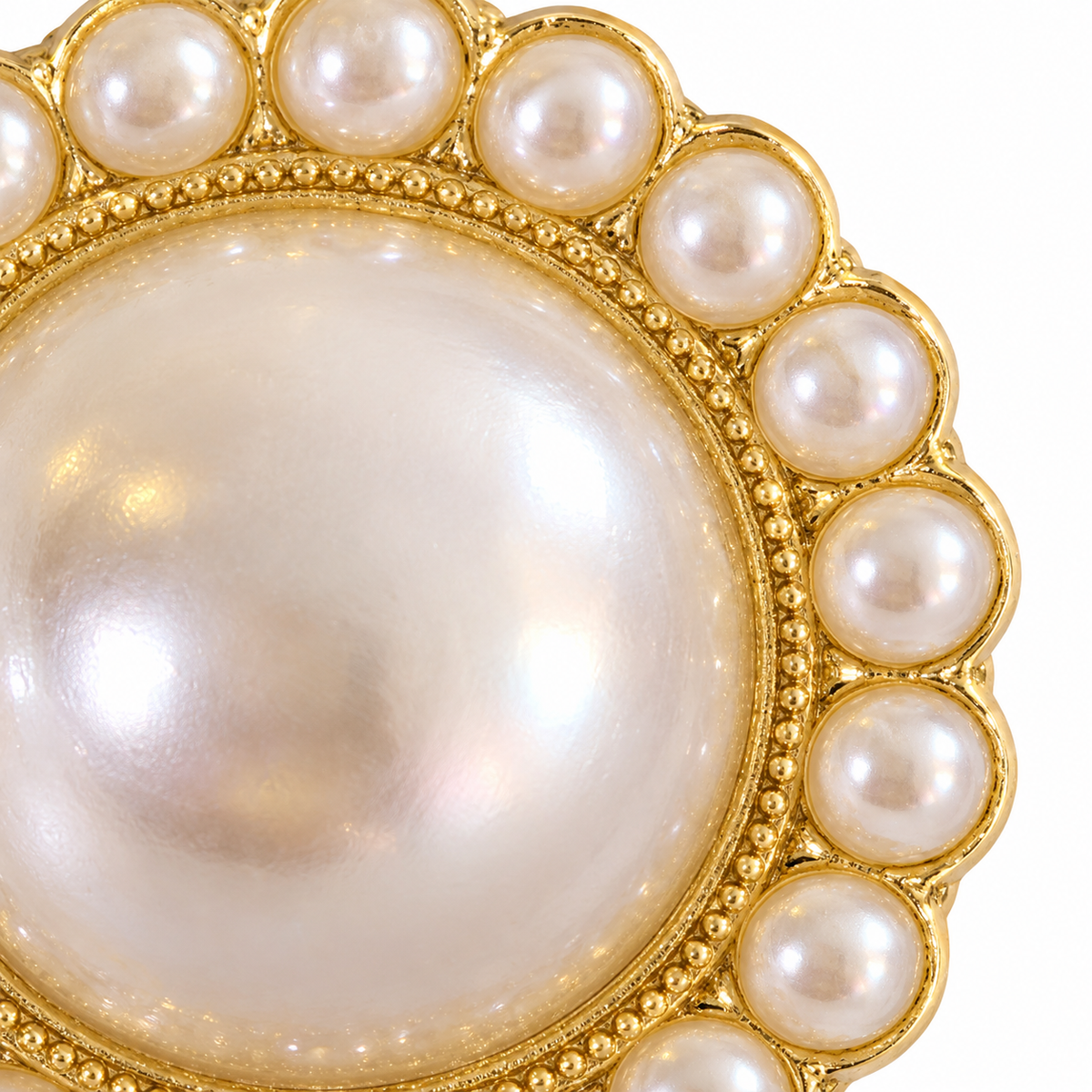 Round Pearl-Look Halo Stud Earrings — front surface detail