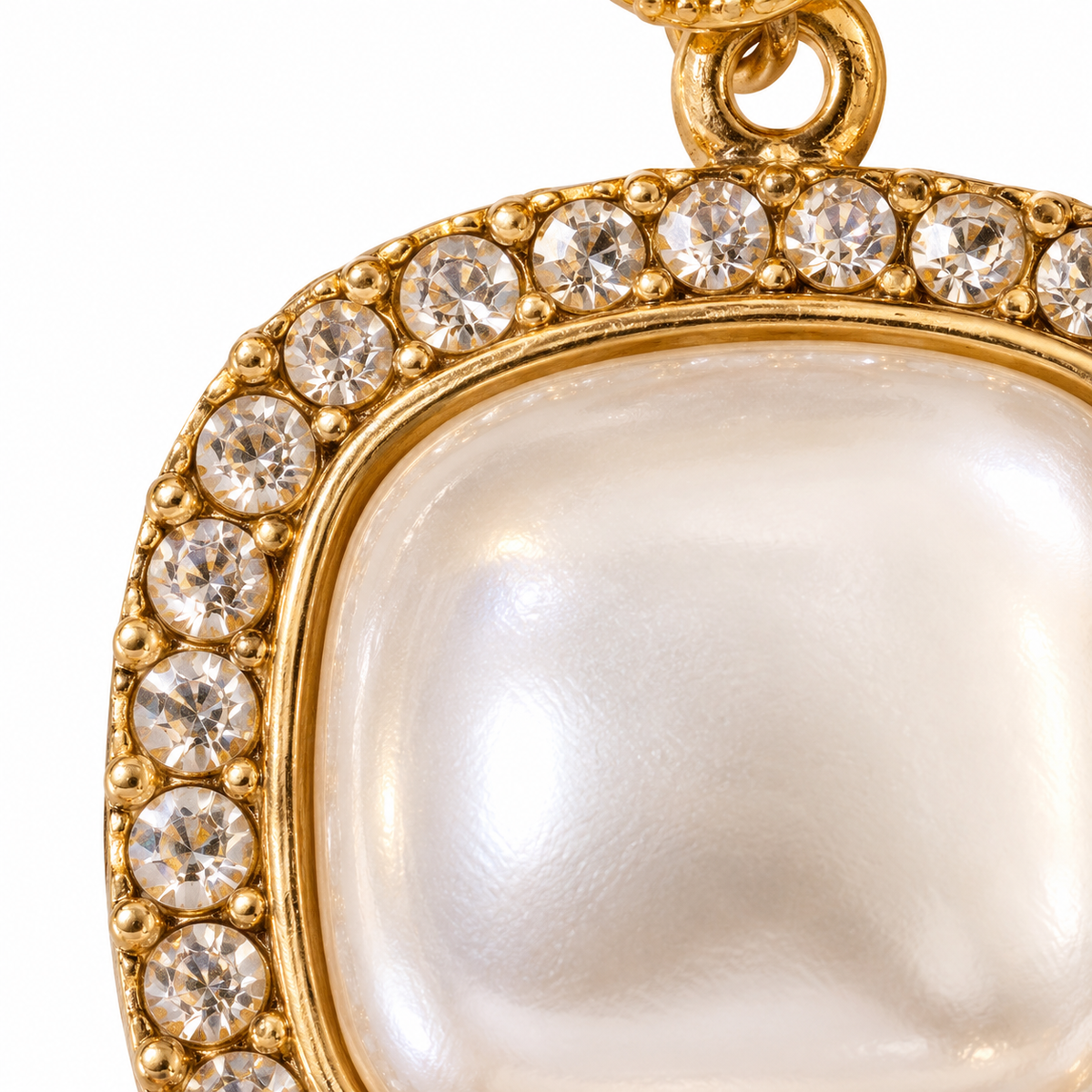 Square Pearl-Look Halo Drop Earrings — front surface detail