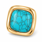 Turquoise-Tone Cushion Square Stud Earrings — single earring close-up