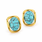 Turquoise-Tone Openwork Frame Stud Earrings — angled pair on white