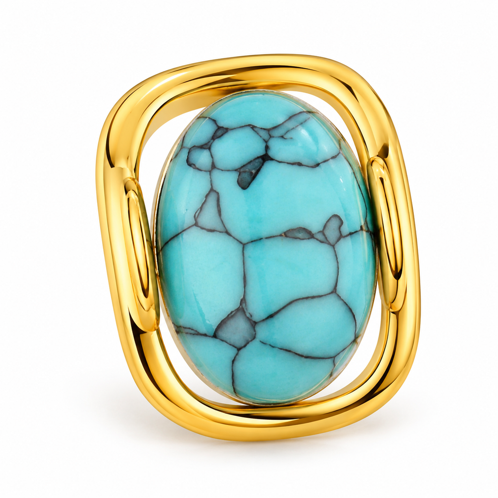 Turquoise-Tone Openwork Frame Stud Earrings — single earring close-up