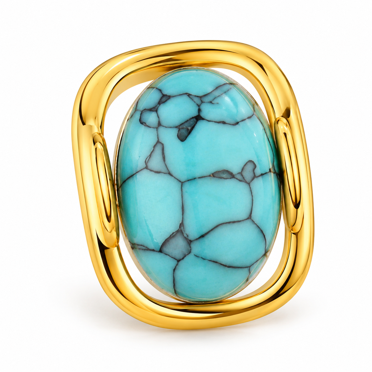 Turquoise-Tone Openwork Frame Stud Earrings — single earring close-up