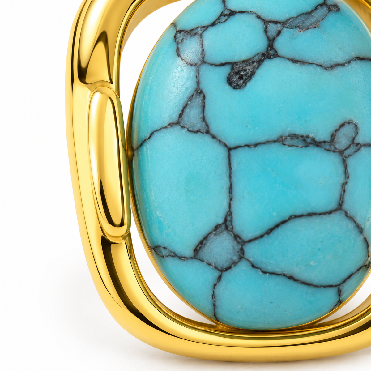 Turquoise-Tone Openwork Frame Stud Earrings — front surface detail