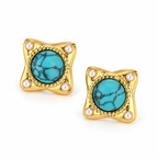 Turquoise-Tone Pearl-Look Corner Stud Earrings — angled pair on white