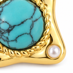 Turquoise-Tone Pearl-Look Corner Stud Earrings — front surface detail