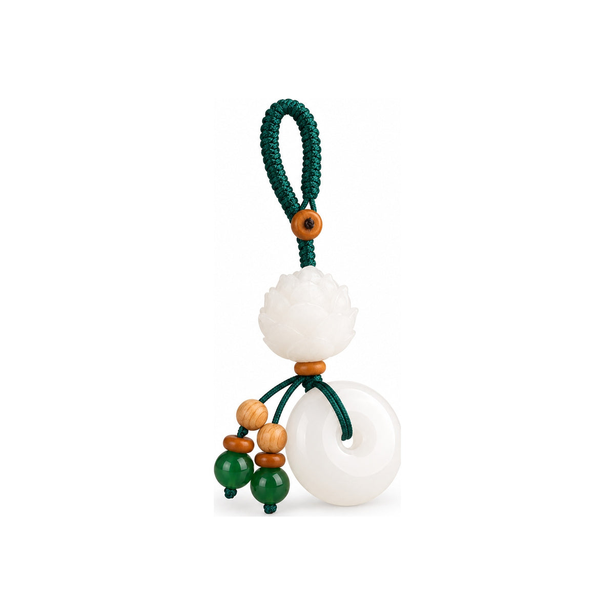 White lotus and round disc bag charm — hero