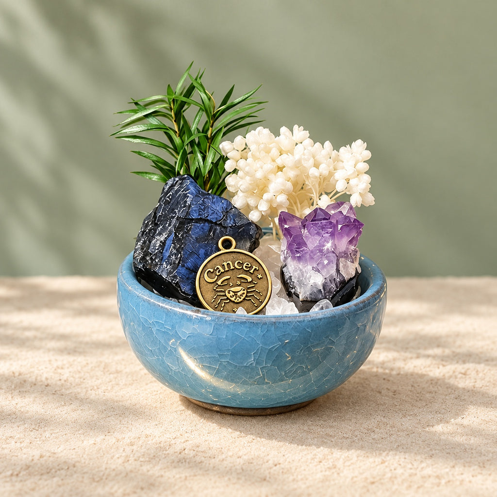Cancer mini stone garden DIY kit — assembled display example