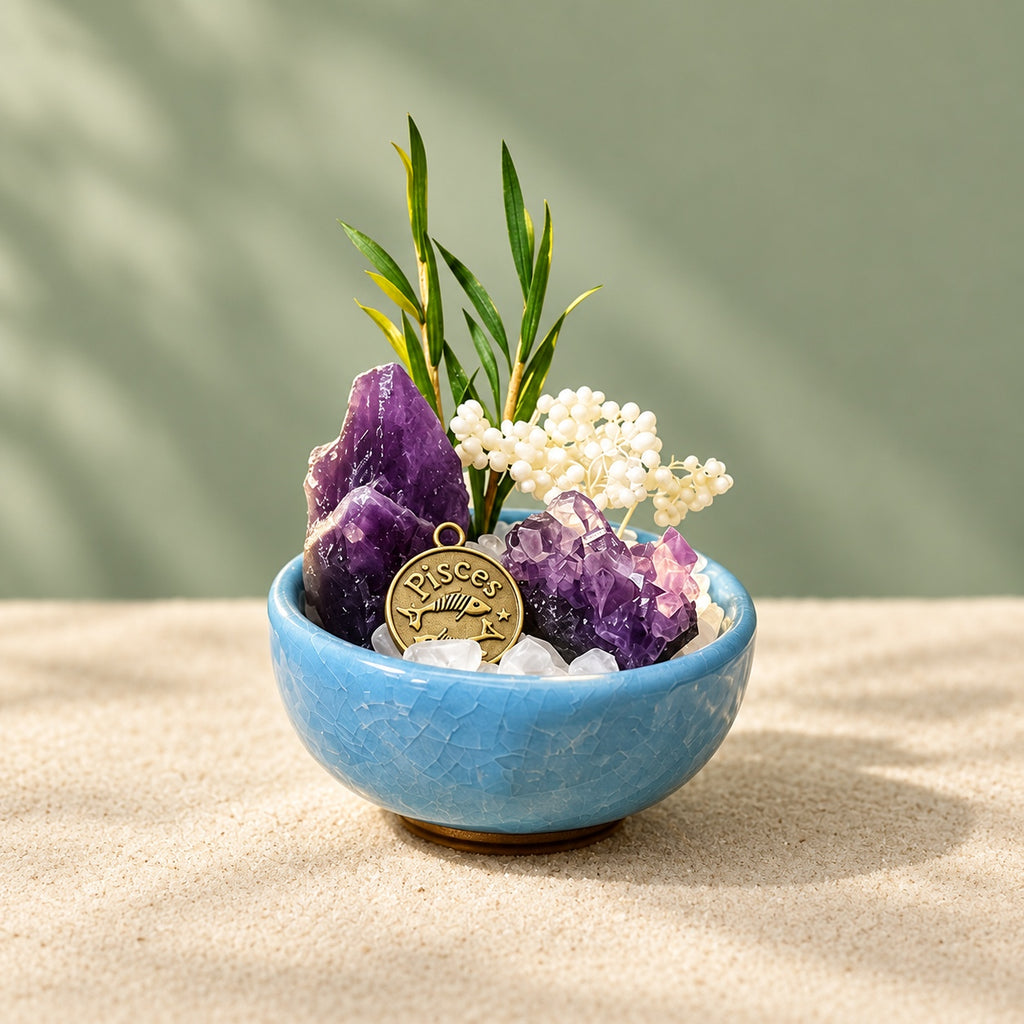 Pisces mini stone garden DIY kit — assembled display example