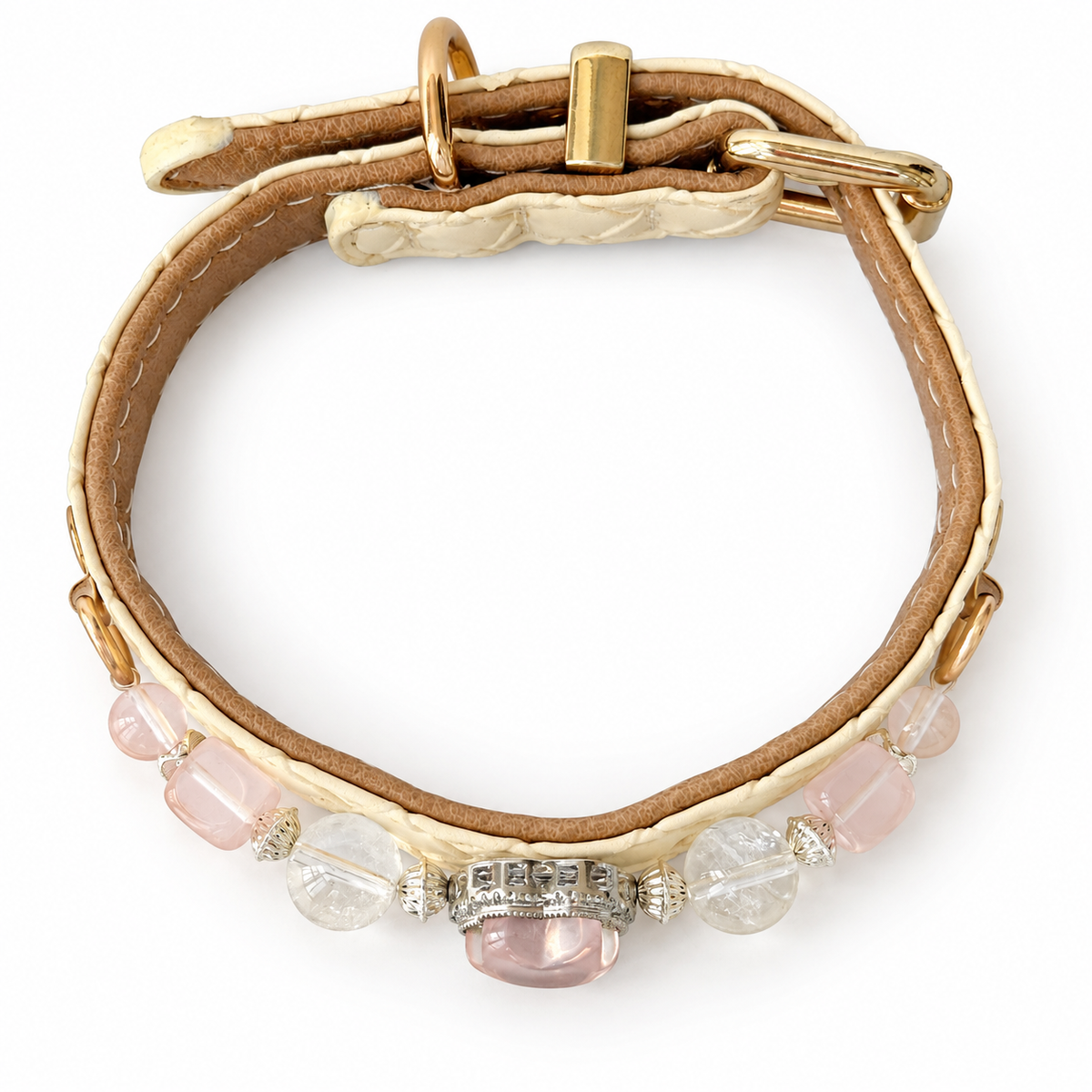 Rose Blossom Crest Beaded Pet Collar - overhead view