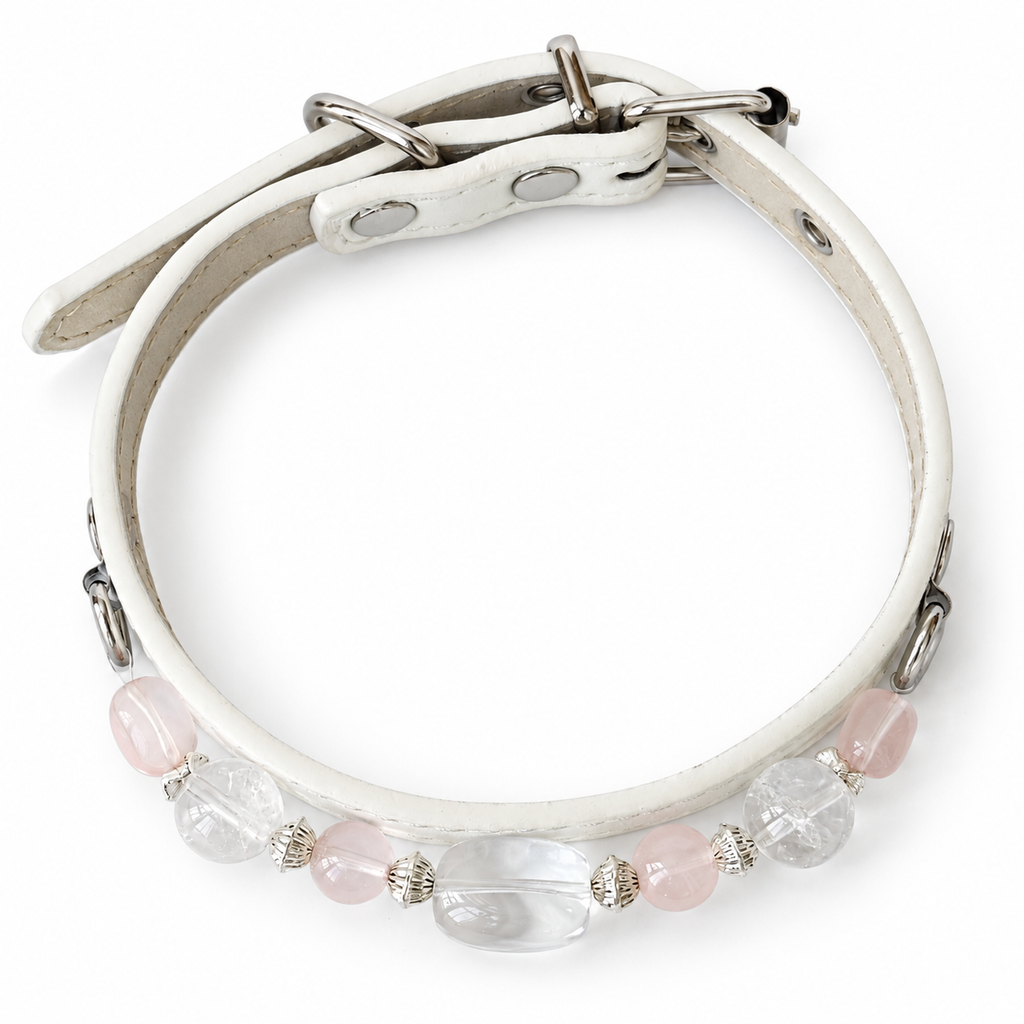 Rose Clarity Beaded Pet Collar - overhead view