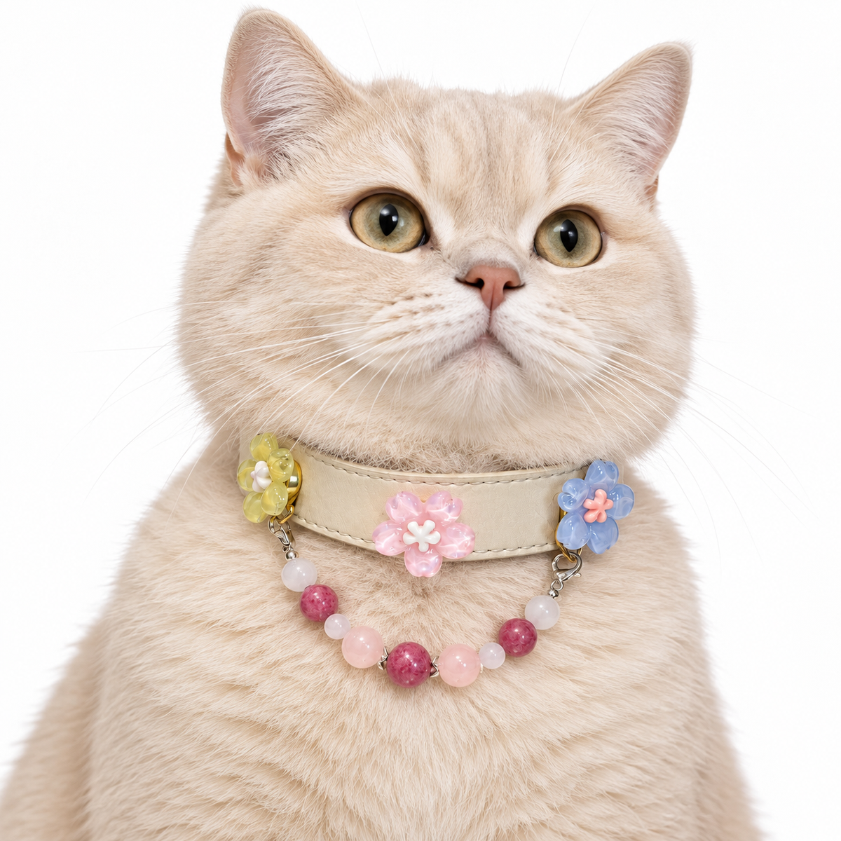 Rose Cloud Human & Pet Match — cream cat wearing the pet collar, AI styling illustration