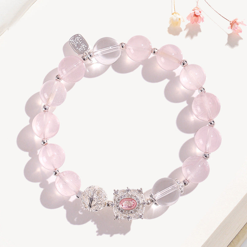 Natural Rose Quartz Beaded Bracelet with Silver Charms | Healing Crystal Jewelry