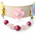 Rose Snow Blossom Beaded Pet Collar - bead and strap detail