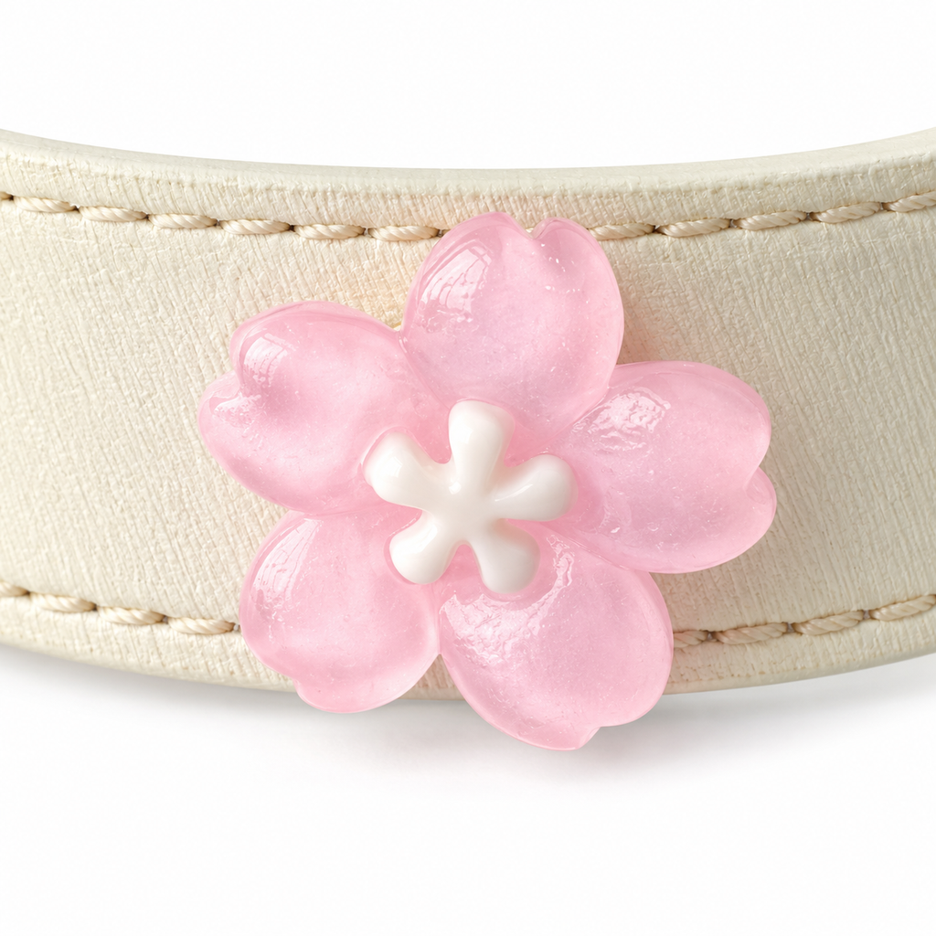 Rose Snow Blossom Beaded Pet Collar - central decorative accent detail