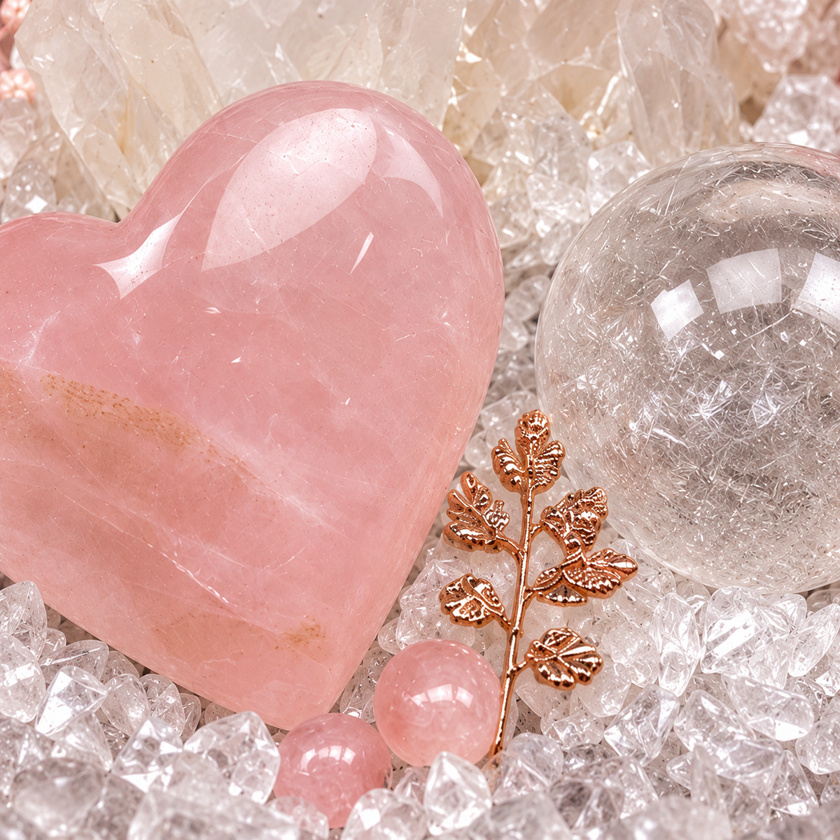 Rose Tenderness Crystal Garden — foreground stones and bowl detail