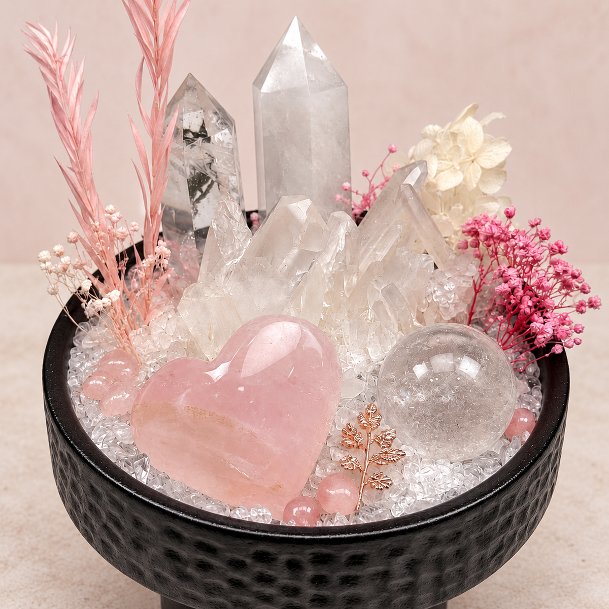 Rose Tenderness Crystal Garden — centerpiece and botanical detail