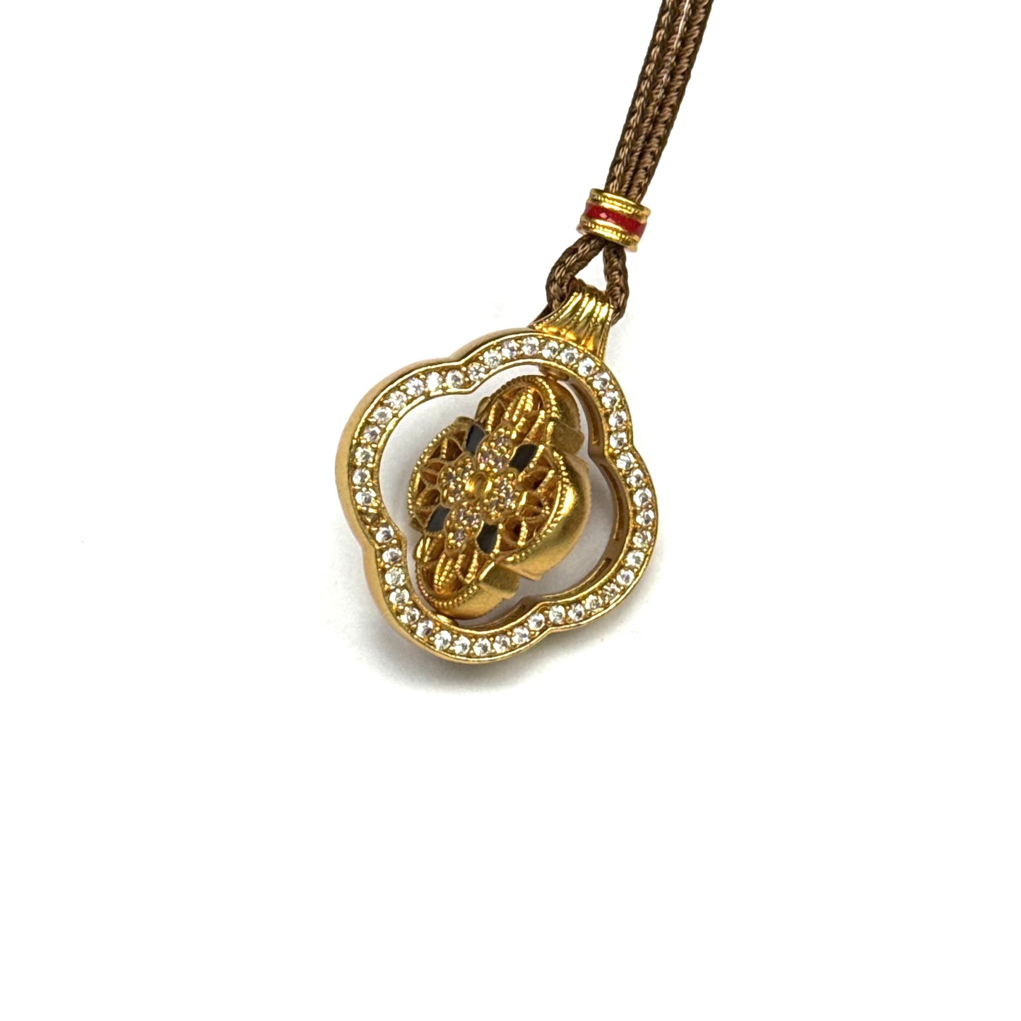 Reversible Enamel Spinner Pendant Vintage Clover Necklace