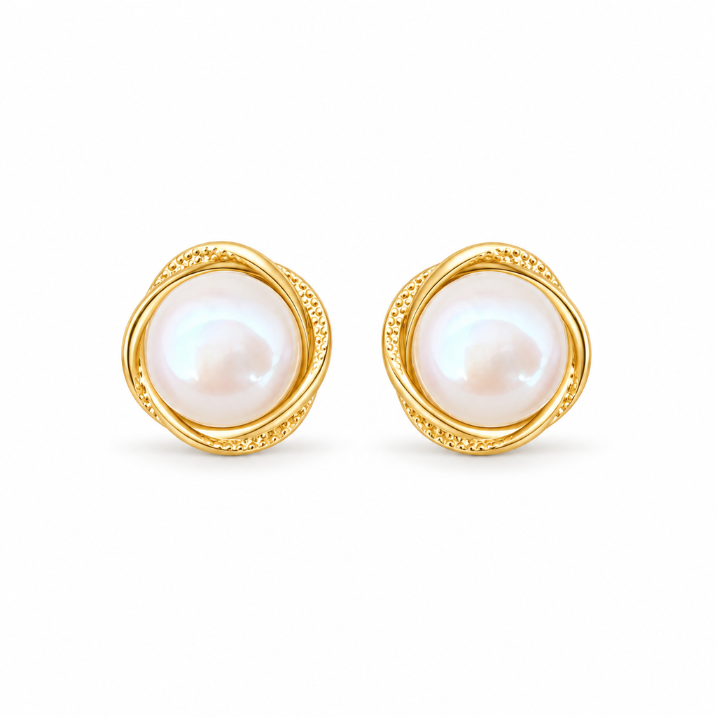 Round Frame Pearl Stud Earrings - pair view