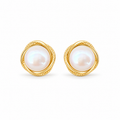 Round Frame Pearl Stud Earrings - pair view
